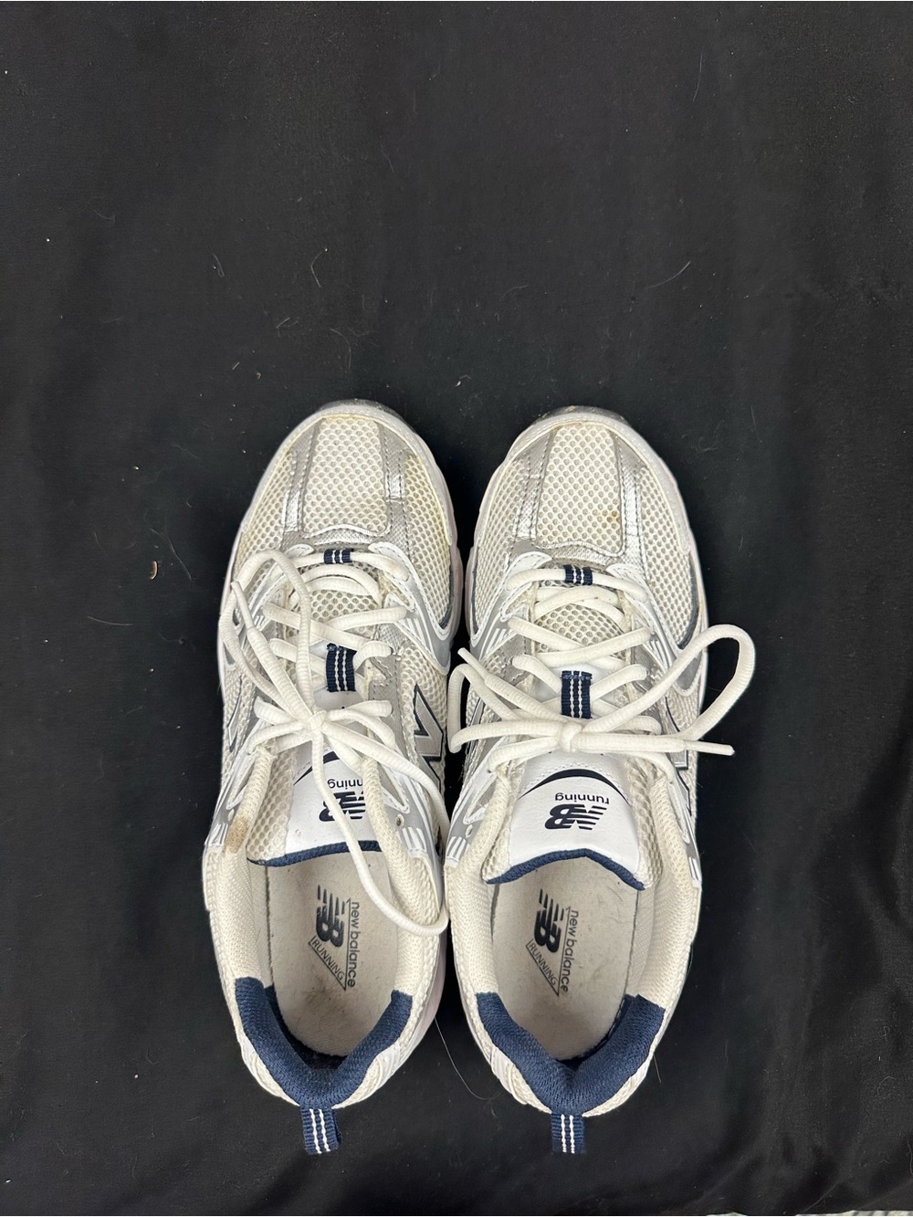 New Balance White and Navy Athletic Sneakers